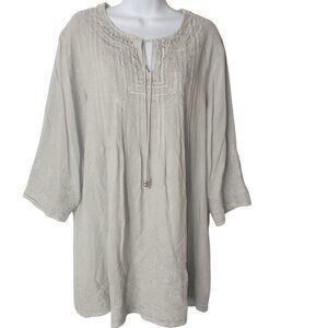 Solitaire Boho‎ Embroidered Tunic Top 3/4 Sleeve Tassel  Pintuck Embroidered 1X